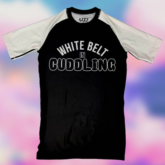 White Belt in Cuddling Rash Guard